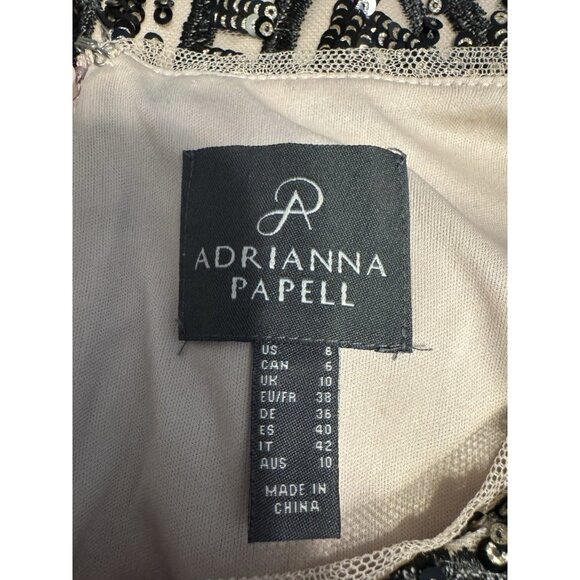 Adrianna Papell Sequin Dress 6 Champagne Bronze Pewter Wedding Party Cruise - Picture 11 of 16